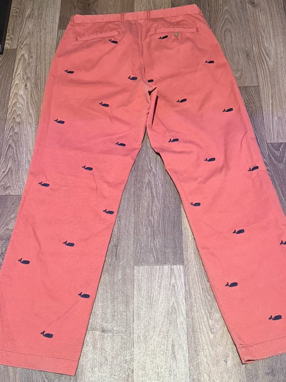 J.Crew Mens Chinos 34x32 Coral Pink Embroidered Whale All Over Print Chino Pants